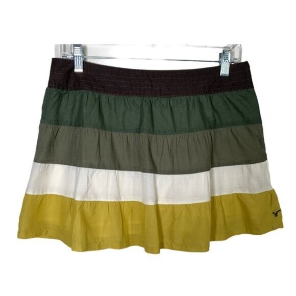 American Eagle Tiered Flare Mini Skirt Size 6 Small Green Stripe Boho - Picture 1 of 11